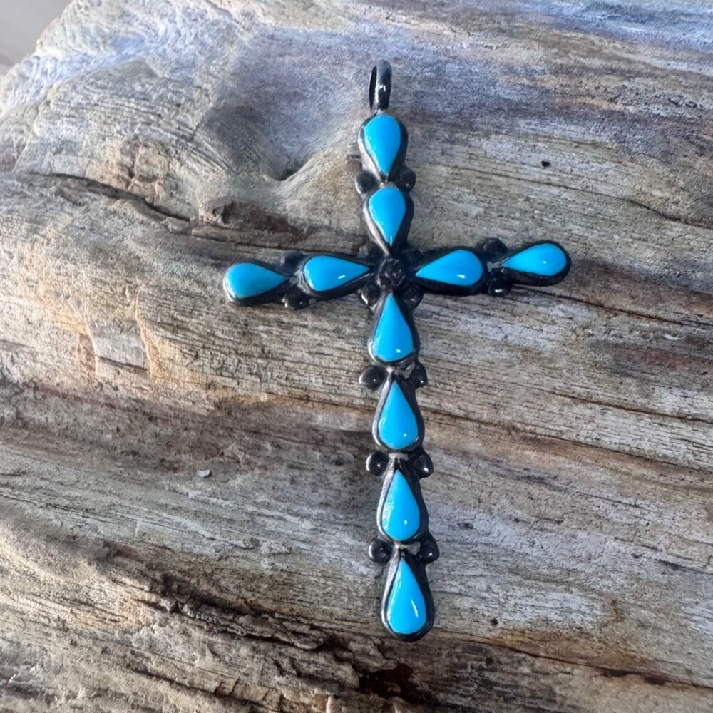 Zuni Sterling Silver Turquoise Cross Pendant